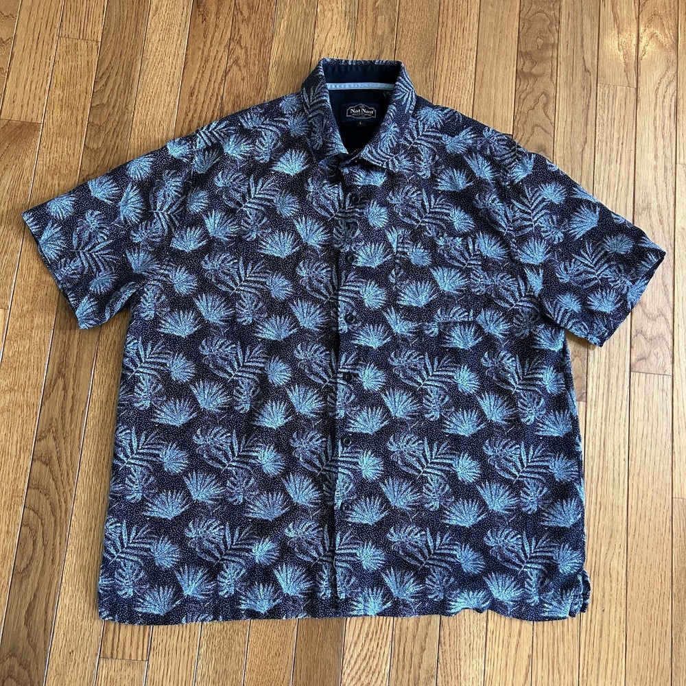 Nat Nast Silk Cotton Shirt Men's Large Silk Luxury‎ Originals Short Sleeve Blue